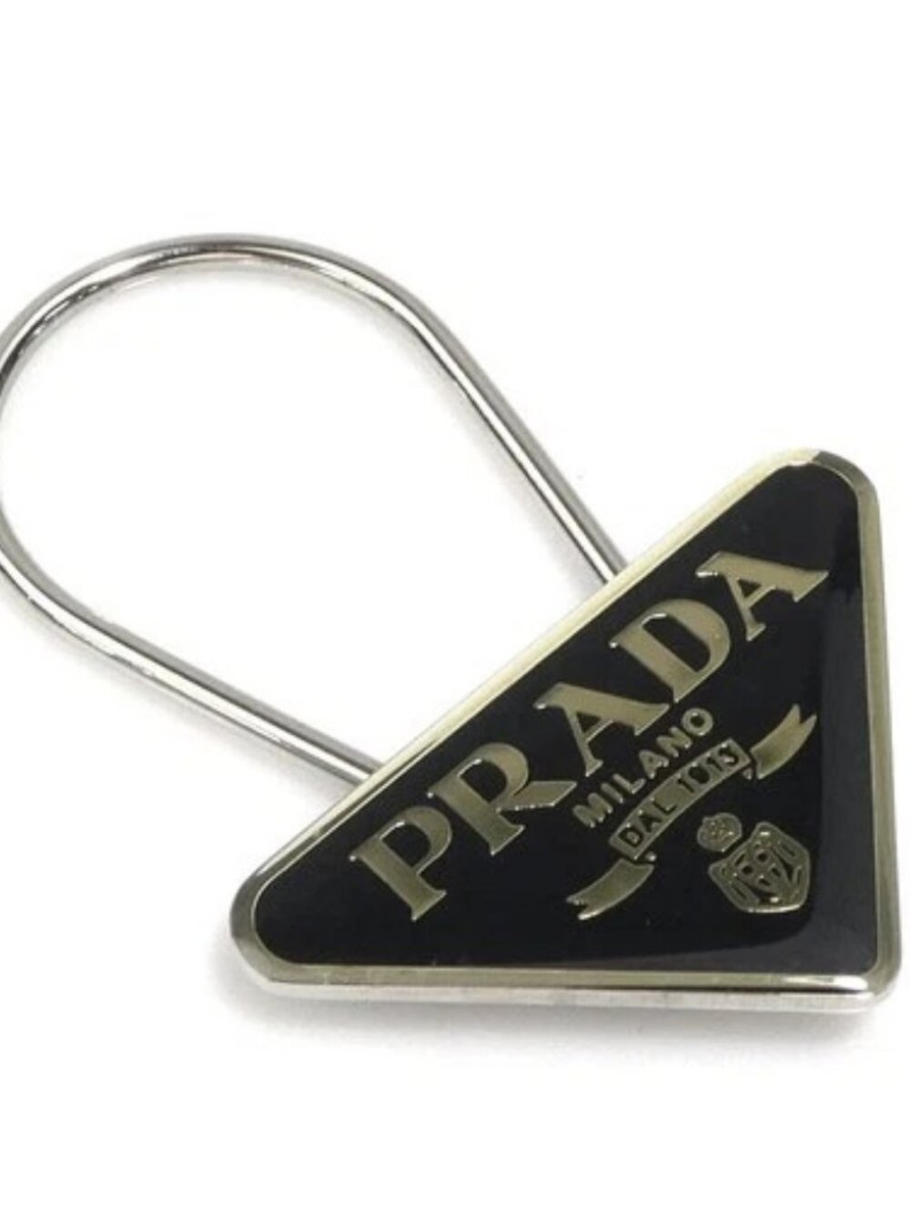 Auth PRADA Key Ring Black/Silver Metal - r11013a